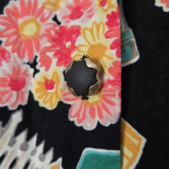 Vintage 80s Knapp Studio Novelty Print Garden Black Cottagecore Maxi Dress 9 USA - Picture 9 of 13